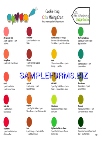 Cookie Icing Color Mixing Chart pdf free — 2 pages