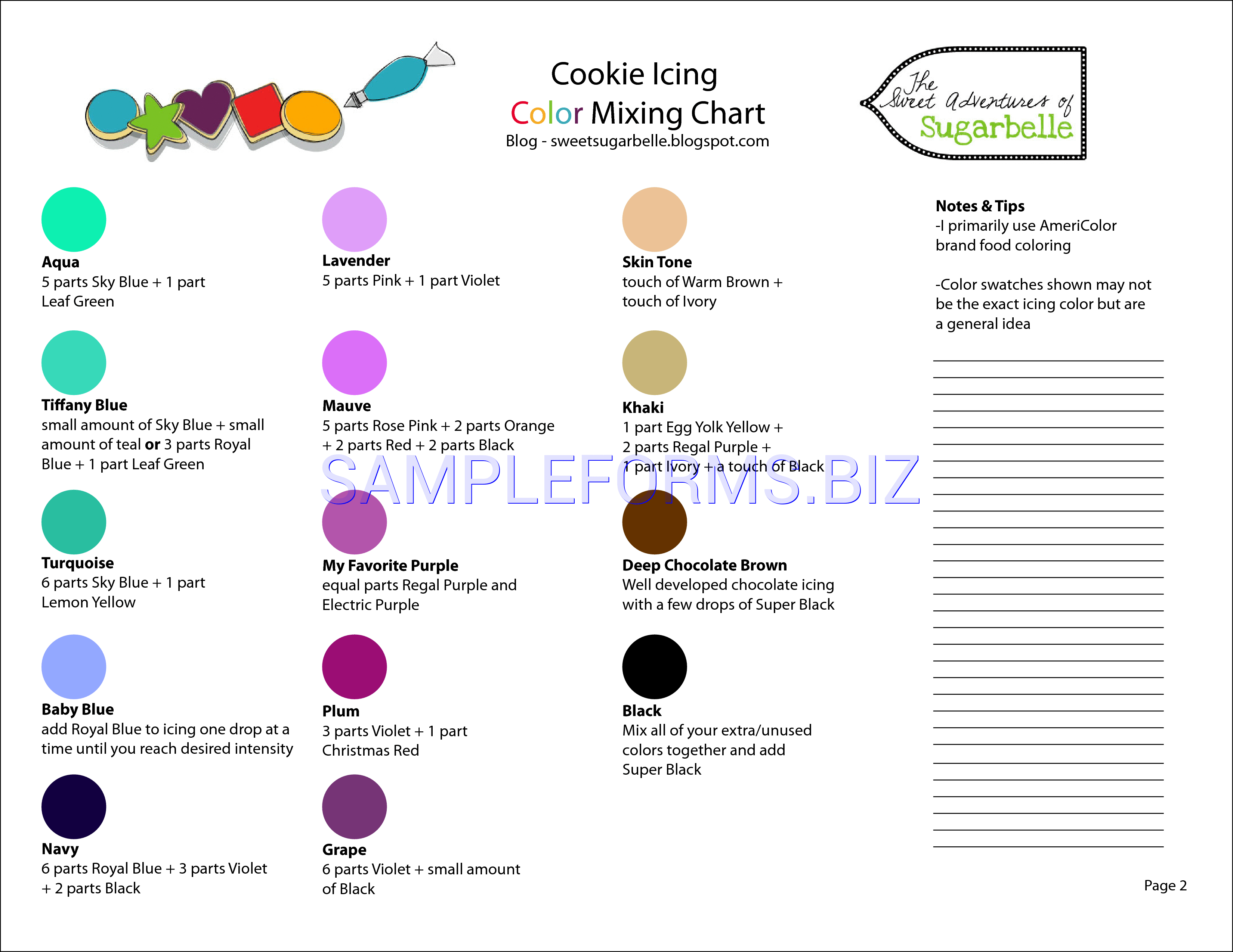 Preview free downloadable Cookie Icing Color Mixing Chart in PDF (page 2)