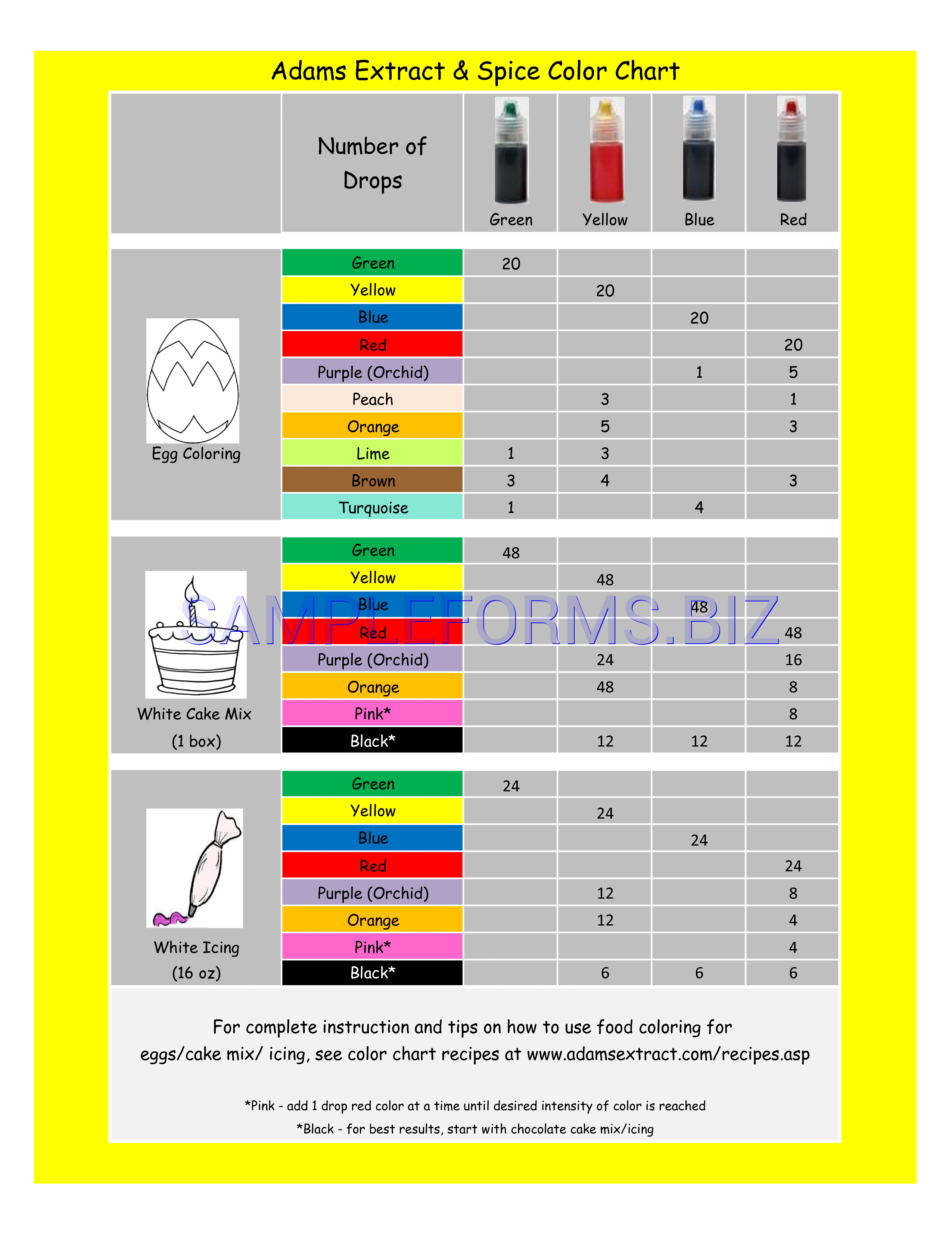Preview free downloadable Food Coloring Mixing Chart in PDF (page 1)